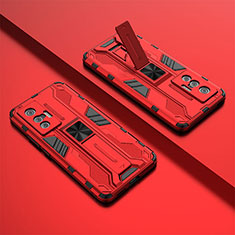 Custodia Silicone e Plastica Opaca Cover con Magnetico Supporto KC2 per Vivo X70 5G Rosso