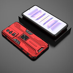 Custodia Silicone e Plastica Opaca Cover con Magnetico Supporto KC2 per Xiaomi Poco F5 Pro 5G Rosso