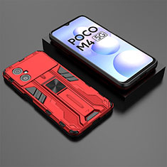 Custodia Silicone e Plastica Opaca Cover con Magnetico Supporto KC2 per Xiaomi Poco M4 5G Rosso