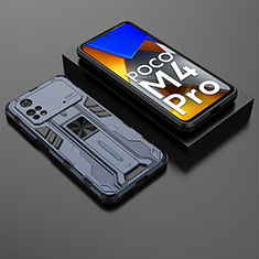 Custodia Silicone e Plastica Opaca Cover con Magnetico Supporto KC2 per Xiaomi Poco M4 Pro 4G Blu