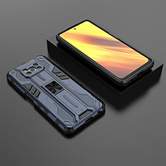 Custodia Silicone e Plastica Opaca Cover con Magnetico Supporto KC2 per Xiaomi Poco X3 NFC Blu