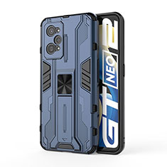 Custodia Silicone e Plastica Opaca Cover con Magnetico Supporto KC3 per Realme GT Neo 3T 5G Blu