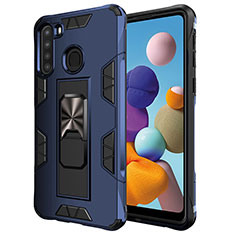 Custodia Silicone e Plastica Opaca Cover con Magnetico Supporto MQ1 per Samsung Galaxy A21 Blu