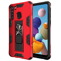 Custodia Silicone e Plastica Opaca Cover con Magnetico Supporto MQ1 per Samsung Galaxy A21 Rosso