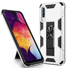 Custodia Silicone e Plastica Opaca Cover con Magnetico Supporto MQ1 per Samsung Galaxy A50 Bianco