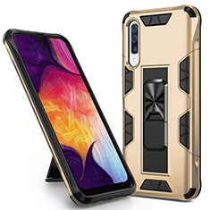 Custodia Silicone e Plastica Opaca Cover con Magnetico Supporto MQ1 per Samsung Galaxy A50S Oro