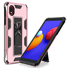 Custodia Silicone e Plastica Opaca Cover con Magnetico Supporto MQ1 per Samsung Galaxy M01 Core Oro Rosa