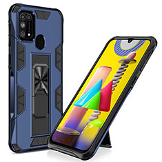 Custodia Silicone e Plastica Opaca Cover con Magnetico Supporto MQ1 per Samsung Galaxy M21s Blu