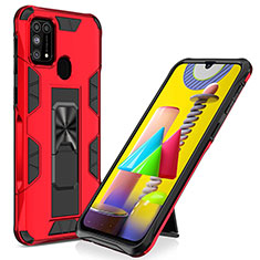 Custodia Silicone e Plastica Opaca Cover con Magnetico Supporto MQ1 per Samsung Galaxy M21s Rosso