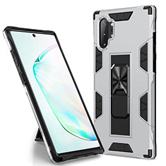 Custodia Silicone e Plastica Opaca Cover con Magnetico Supporto MQ1 per Samsung Galaxy Note 10 Plus 5G Argento