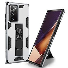 Custodia Silicone e Plastica Opaca Cover con Magnetico Supporto MQ1 per Samsung Galaxy Note 20 Ultra 5G Argento