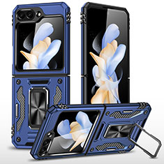 Custodia Silicone e Plastica Opaca Cover con Magnetico Supporto MQ1 per Samsung Galaxy Z Flip5 5G Blu