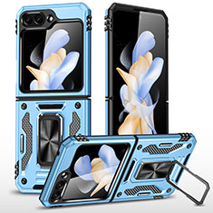 Custodia Silicone e Plastica Opaca Cover con Magnetico Supporto MQ1 per Samsung Galaxy Z Flip5 5G Cielo Blu