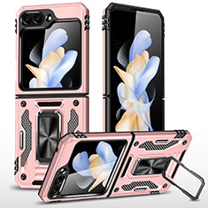 Custodia Silicone e Plastica Opaca Cover con Magnetico Supporto MQ1 per Samsung Galaxy Z Flip5 5G Oro Rosa