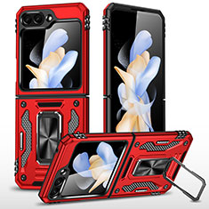 Custodia Silicone e Plastica Opaca Cover con Magnetico Supporto MQ1 per Samsung Galaxy Z Flip5 5G Rosso