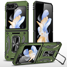 Custodia Silicone e Plastica Opaca Cover con Magnetico Supporto MQ1 per Samsung Galaxy Z Flip5 5G Verde