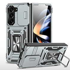 Custodia Silicone e Plastica Opaca Cover con Magnetico Supporto MQ1 per Samsung Galaxy Z Fold5 5G Argento
