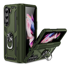 Custodia Silicone e Plastica Opaca Cover con Magnetico Supporto MQ2 per Samsung Galaxy Z Fold5 5G Verde