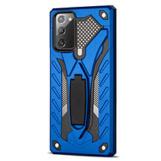 Custodia Silicone e Plastica Opaca Cover con Magnetico Supporto N03 per Samsung Galaxy Note 20 5G Blu