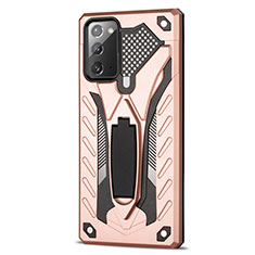 Custodia Silicone e Plastica Opaca Cover con Magnetico Supporto N03 per Samsung Galaxy Note 20 5G Oro Rosa