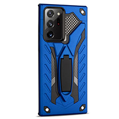 Custodia Silicone e Plastica Opaca Cover con Magnetico Supporto N03 per Samsung Galaxy Note 20 Ultra 5G Blu