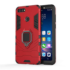 Custodia Silicone e Plastica Opaca Cover con Magnetico Supporto per Huawei Enjoy 8 Plus Rosso