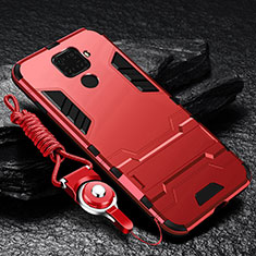 Custodia Silicone e Plastica Opaca Cover con Magnetico Supporto per Huawei Mate 30 Lite Rosso