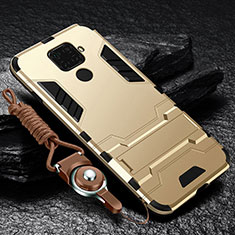 Custodia Silicone e Plastica Opaca Cover con Magnetico Supporto per Huawei Nova 5i Pro Oro