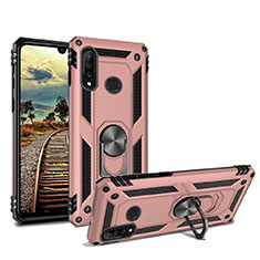 Custodia Silicone e Plastica Opaca Cover con Magnetico Supporto per Huawei P30 Lite New Edition Oro Rosa