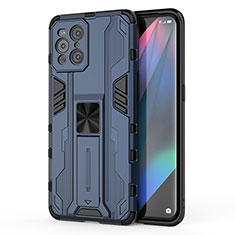 Custodia Silicone e Plastica Opaca Cover con Magnetico Supporto per Oppo Find X3 Pro 5G Blu