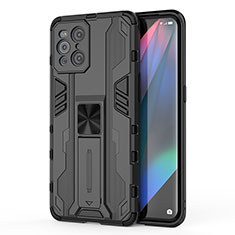 Custodia Silicone e Plastica Opaca Cover con Magnetico Supporto per Oppo Find X3 Pro 5G Nero