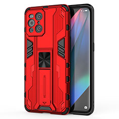 Custodia Silicone e Plastica Opaca Cover con Magnetico Supporto per Oppo Find X3 Pro 5G Rosso