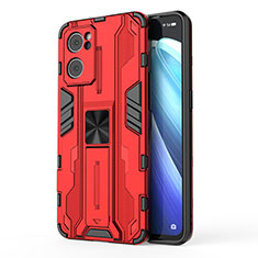 Custodia Silicone e Plastica Opaca Cover con Magnetico Supporto per Oppo Find X5 Lite 5G Rosso