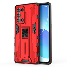 Custodia Silicone e Plastica Opaca Cover con Magnetico Supporto per Oppo Reno6 Pro+ Plus 5G Rosso