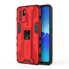 Custodia Silicone e Plastica Opaca Cover con Magnetico Supporto per Oppo Reno6 Z 5G Rosso