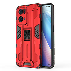 Custodia Silicone e Plastica Opaca Cover con Magnetico Supporto per Oppo Reno7 Pro 5G Rosso