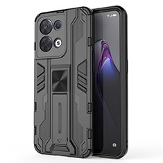 Custodia Silicone e Plastica Opaca Cover con Magnetico Supporto per Oppo Reno9 Pro 5G Nero