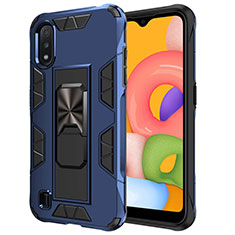Custodia Silicone e Plastica Opaca Cover con Magnetico Supporto per Samsung Galaxy A01 SM-A015 Blu
