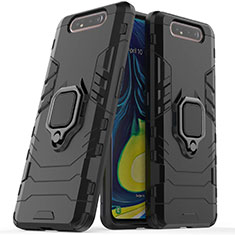 Custodia Silicone e Plastica Opaca Cover con Magnetico Supporto per Samsung Galaxy A90 4G Nero
