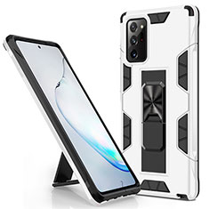 Custodia Silicone e Plastica Opaca Cover con Magnetico Supporto per Samsung Galaxy Note 20 5G Bianco