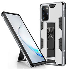 Custodia Silicone e Plastica Opaca Cover con Magnetico Supporto per Samsung Galaxy Note 20 Plus 5G Argento