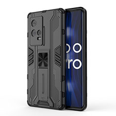 Custodia Silicone e Plastica Opaca Cover con Magnetico Supporto per Vivo iQOO 8 Pro 5G Nero