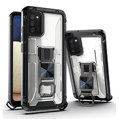 Custodia Silicone e Plastica Opaca Cover con Magnetico Supporto Q01W per Samsung Galaxy A02s Bianco