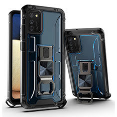 Custodia Silicone e Plastica Opaca Cover con Magnetico Supporto Q01W per Samsung Galaxy A02s Blu