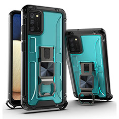 Custodia Silicone e Plastica Opaca Cover con Magnetico Supporto Q01W per Samsung Galaxy A02s Cielo Blu