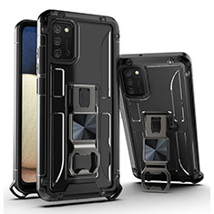 Custodia Silicone e Plastica Opaca Cover con Magnetico Supporto Q01W per Samsung Galaxy A02s Nero