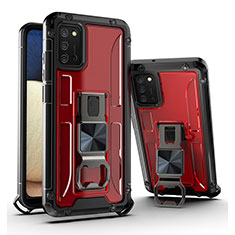 Custodia Silicone e Plastica Opaca Cover con Magnetico Supporto Q01W per Samsung Galaxy A02s Rosso