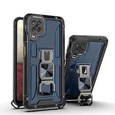 Custodia Silicone e Plastica Opaca Cover con Magnetico Supporto Q01W per Samsung Galaxy A12 Nacho Blu