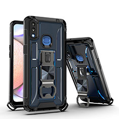 Custodia Silicone e Plastica Opaca Cover con Magnetico Supporto Q01W per Samsung Galaxy M01s Blu