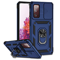 Custodia Silicone e Plastica Opaca Cover con Magnetico Supporto Q01W per Samsung Galaxy S20 FE (2022) 5G Blu
